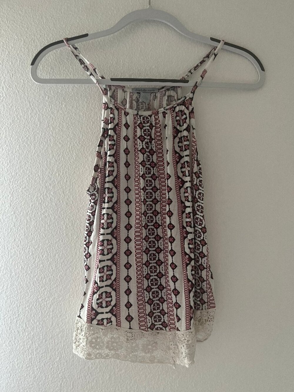 Charlotte Russe Camisole w/ Maroon Geometric Pattern & Lace
